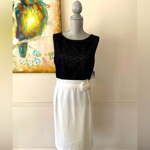 SANDRA DARREN 🖤BLACK AND CREAM🤍 SLEEVELESS DRESS PLUS SIZE 16 🌟NWT🌟